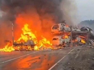 ДТП и пожар на трассе. Фото: dzen.ru ДТП и пожар на трассе. Фото: dzen.ru